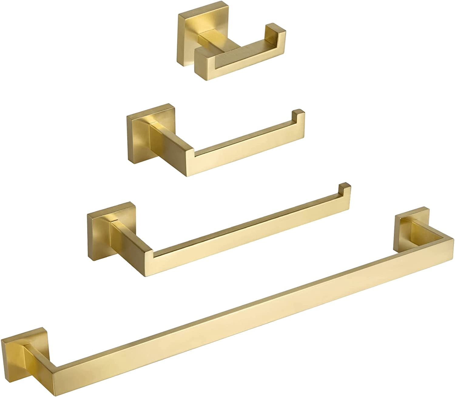 Set Accessori Bagno In Acciaio Inox 304 Dorato Spazzolato - Portasciugamani 61 Cm, Portarotolo, Anello E Gancio (4 Pezzi)
