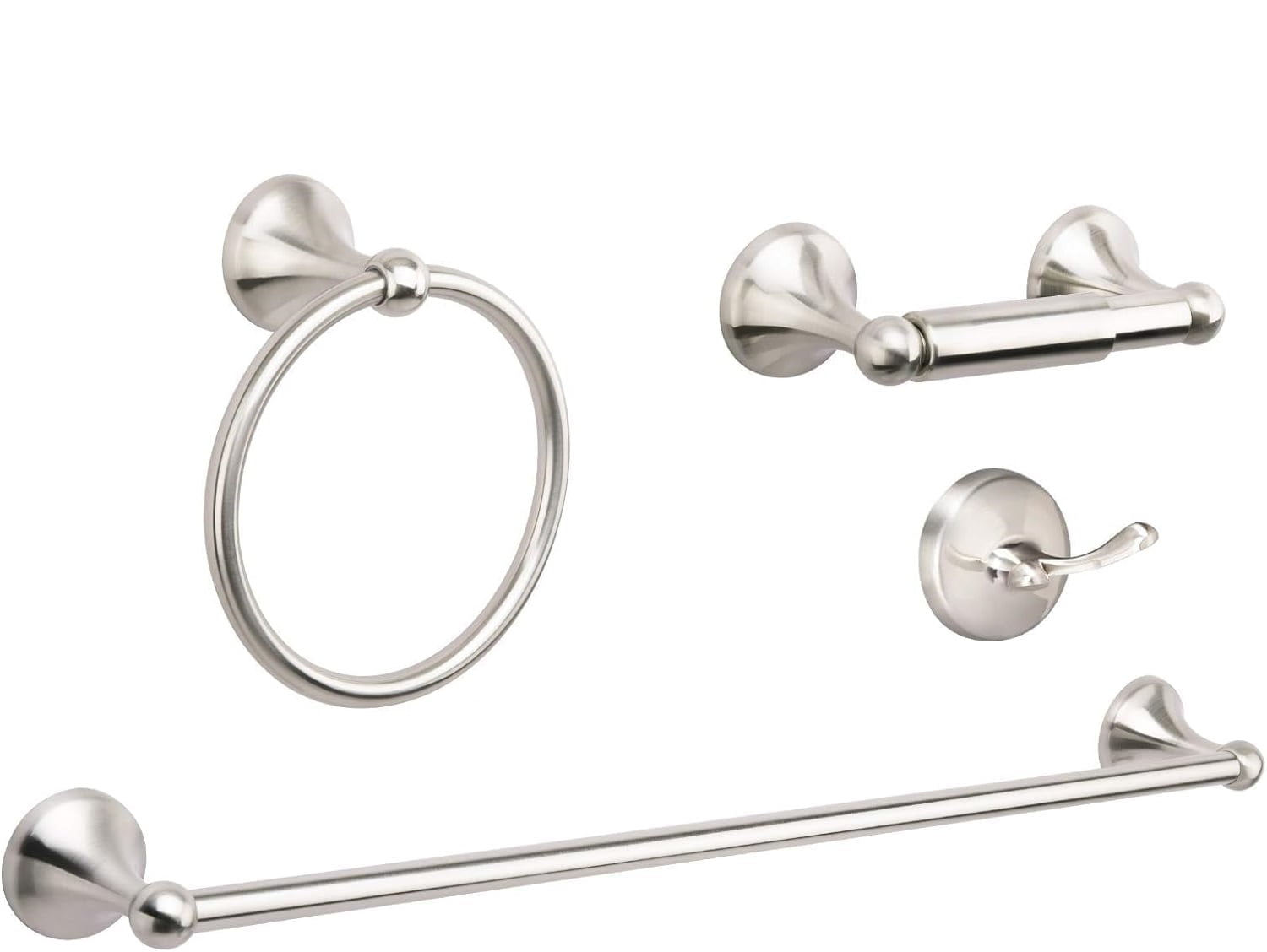 4Piece Brushed Nickel Bathroom Set, 18Inch Wall Mounted Towel Bar