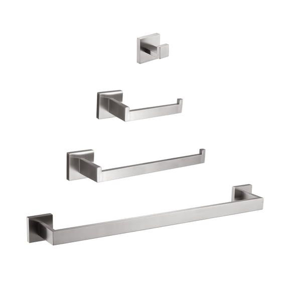 4-Piece Brushed Nickel SUS304 Stainless Steel Bathroom Hardware Accessory Set, Wall Mount Modern Towel Bar Toilet Paper Holder Robe Hook Kit for Bathroom Shower Laundry Room