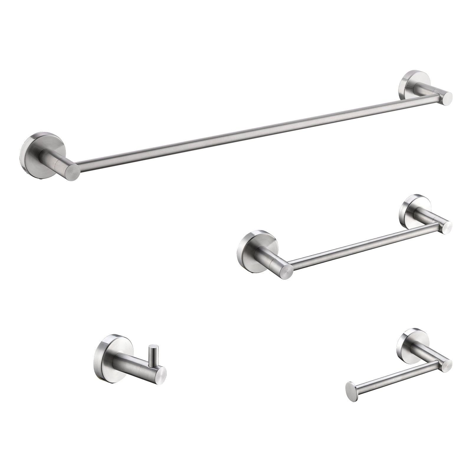 4-Piece Brushed Nickel Stainless Steel Bathroom Hardware Set, Towel Bars, Toilet Paper Holder & Robe Hook Wall Mount Bathroom Accessories Kit