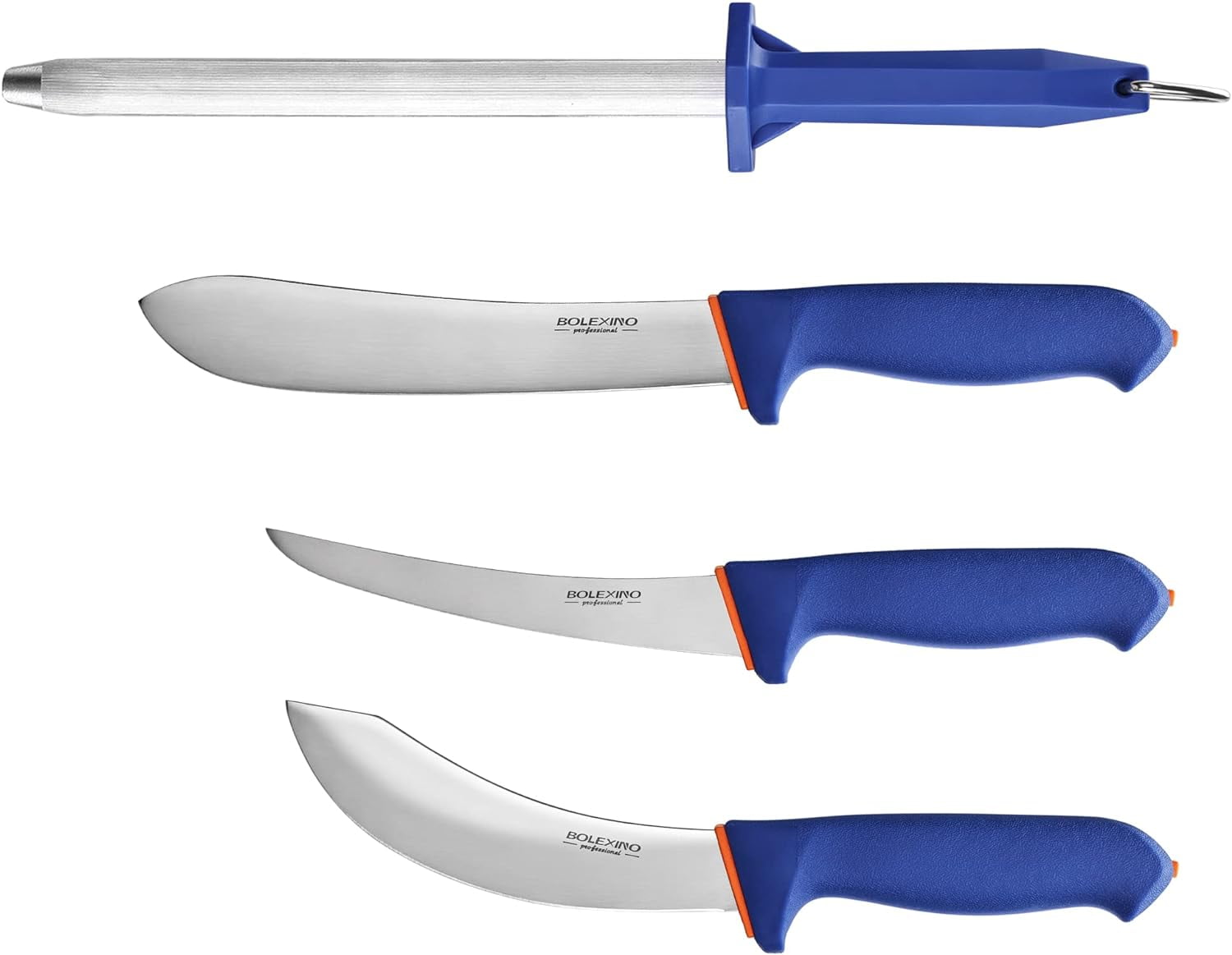 4 Piece Butcher Knife Set W/Nonslip Softgrip, German Stainless Steel