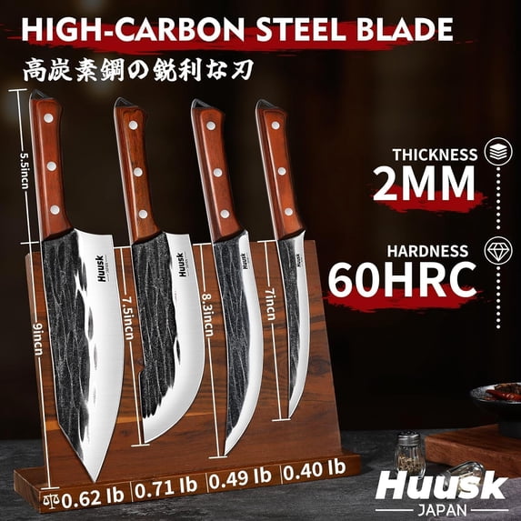 4-Piece Butcher Knife Set with High Carbon Steel Blades and Ergonomic Wooden Handles for Meat Carving and BBQ
