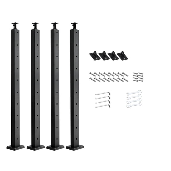 4 Piece Cable Fence Post Set 36x1x2 Inch Black Stainless Steel with Pre Drilled Holes Horizontal Curved Brackets