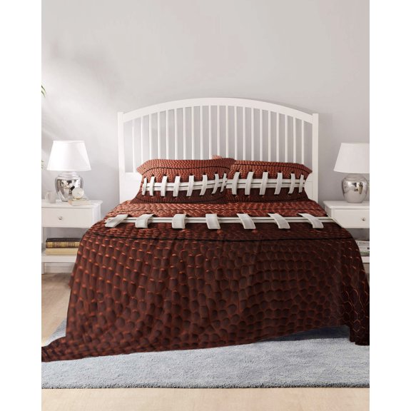 4 Piece Cal. King Sheet Set American Football Laces Sheets Set for Cal. King Size Bed, Breathable Soft Microfiber Bed Sheets Classic Rugby Sports Fitted Sheet Deep Pocket, Pillowcases