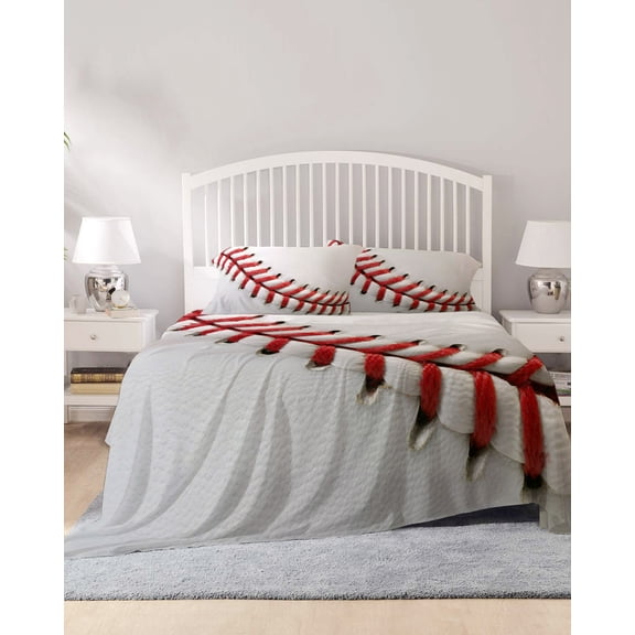 4 Piece Cal. King Sheet Set Baseball Sheets Set for Cal. King Size Bed, Breathable Soft Microfiber Bed Sheets Red White Texture Sports Ball Minimalist Fitted Sheet Deep Pocket, Pillowcases