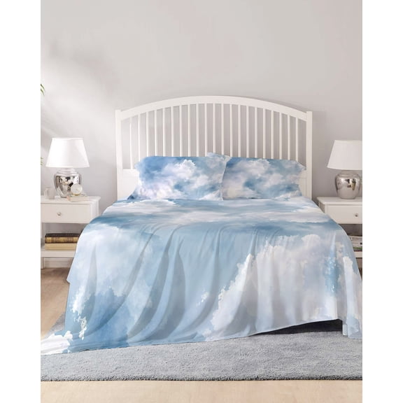 4 Piece Cal. King Sheet Set Blue Sky Sheets Set for Cal. King Size Bed, Breathable Soft Microfiber Bed Sheets Cloud Gradient Natural Landscape Scenery Fitted Sheet Deep Pocket, Pillowcases