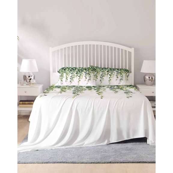 4 Piece Cal. King Sheet Set Botanical Vines Sheets Set for Cal. King Size Bed, Breathable Soft Microfiber Bed Sheets Green Botanical Eucalyptus Leaves Fitted Sheet Deep Pocket, Pillowcases