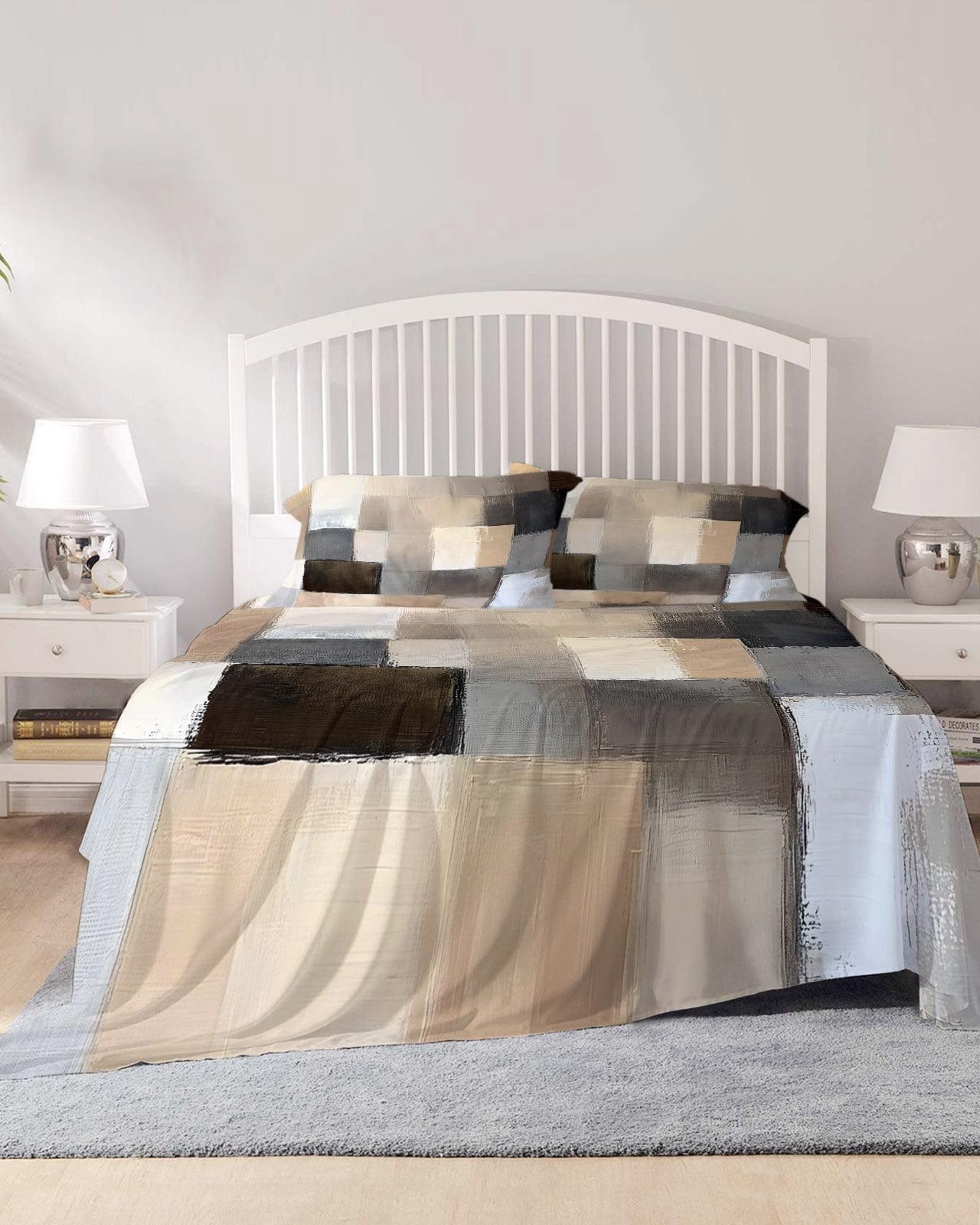 4 Piece Cal. King Sheet Set Brown Beige Plaid Sheets Set for Cal. King ...