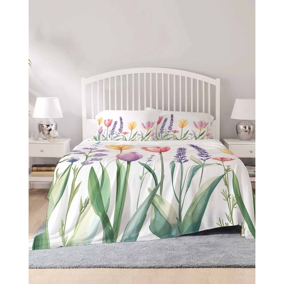 4 Piece Cal. King Sheet Set Colorful Spring Floral Sheets Set for Cal. King Size Bed, Breathable Soft Microfiber Bed Sheets Farmhouse Summer Flowers Fitted Sheet Deep Pocket, Pillowcases