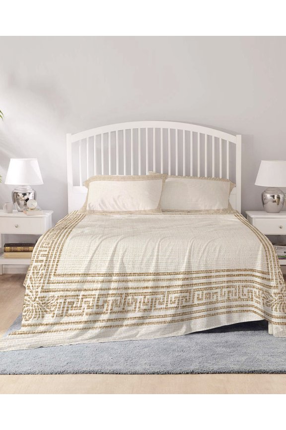 4 Piece Cal. King Sheet Set Cream Retro Greek Key Sheets Set for Cal. King Size Bed, Breathable Soft Bed Sheets Geometric Greece Ancient Farmhouse Rustic Fitted Sheet Deep Pocket, Pillowcases