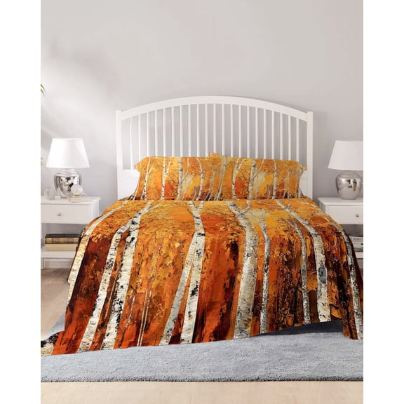 4 Piece Cal. King Sheet Set Fall Branch Tree Sheets Set for Cal. King Size Bed, Breathable Soft Microfiber Bed Sheets Autumn Yellow Forest Natural Vintage Fitted Sheet Deep Pocket, Pillowcases