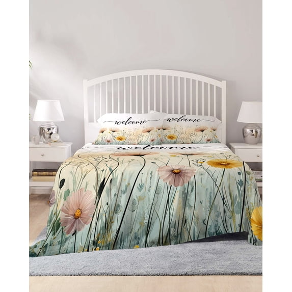 4 Piece Cal. King Sheet Set Farmhouse Florals Sheets Set for Cal. King ...