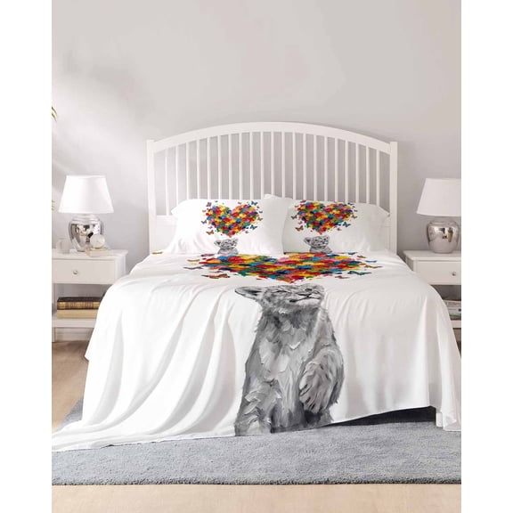 4 Piece Cal. King Sheet Set Funny Lions Sheets Set for Cal. King Size Bed, Breathable Soft Microfiber Bed Sheets Modern Abstract Art Colorful Love Hearts Fitted Sheet Deep Pocket, Pillowcases