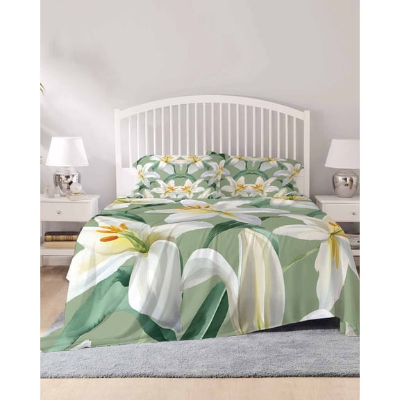 4 Piece Cal. King Sheet Set Garden Flora Illustrations Sheets Set for Cal. King Size Bed, Breathable Soft Microfiber Bed Sheets Spring Summer Botanical Fitted Sheet Deep Pocket, Pillowcases