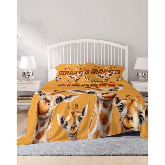 4 Piece Cal. King Sheet Set Giraffe Sheets Set for Cal. King Size Bed, Breathable Soft Microfiber Bed Sheets Red Love Heart Rustic Animals Orange Fitted Sheet Deep Pocket, Pillowcases