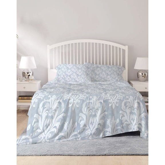 4 Piece Cal. King Sheet Set Haze Blue Boho Sheets Set for Cal. King Size Bed, Breathable Soft Microfiber Bed Sheets Neutral Middle Century Turkish Pattern Fitted Sheet Deep Pocket, Pillowcases