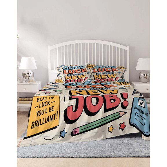 4 Piece Cal. King Sheet Set Orange Blue Words Sheets Set for Cal. King Size Bed, Breathable Soft Microfiber Bed Sheets Funny Words Cartoon Luck Fitted Sheet Deep Pocket, Pillowcases
