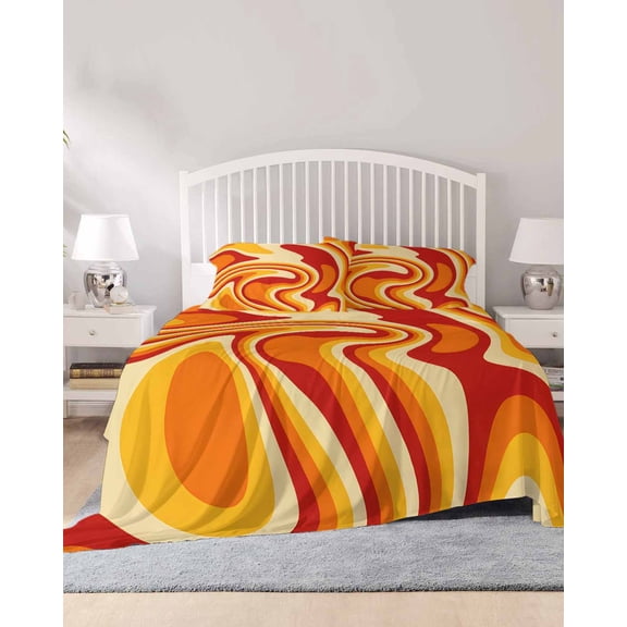 4 Piece Cal. King Sheet Set Orange Yellow Sheets Set for Cal. King Size Bed, Breathable Soft Microfiber Bed Sheets Modern Ombre Abstract Aesthetic Art Fitted Sheet Deep Pocket, Pillowcases