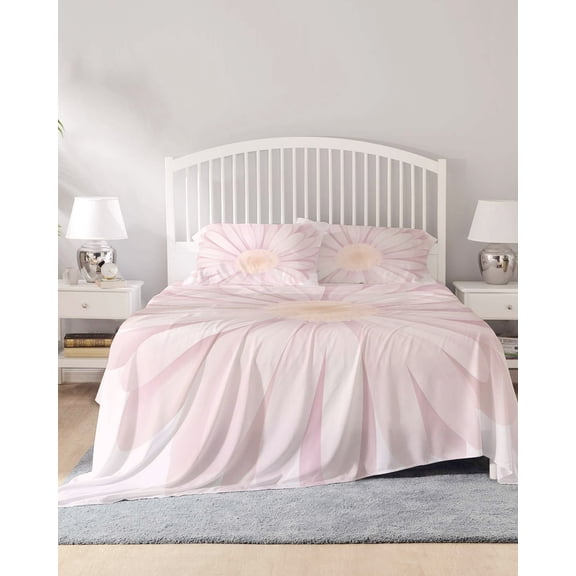 4 Piece Cal. King Sheet Set Pink Daisy Easter Sheets Set for Cal. King Size Bed, Breathable Soft Microfiber Bed Sheets Spring Floral Elegant Pastoral Fitted Sheet Deep Pocket, Pillowcases