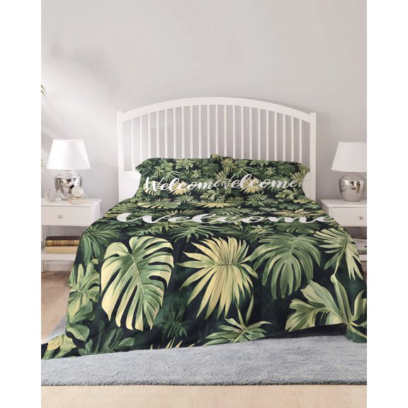 4 Piece Cal. King Sheet Set Summer Palm Tree Sheets Set for Cal. King Size Bed, Breathable Soft Microfiber Bed Sheets Welcome Tropical Botanical Fitted Sheet Deep Pocket, Pillowcases