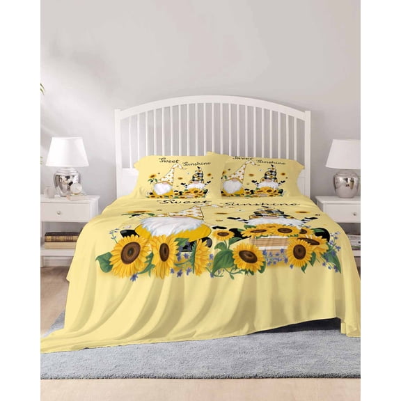 4 Piece Cal. King Sheet Set Yellow Sunflowers Sheets Set for Cal. King Size Bed, Breathable Soft Microfiber Bed Sheets Gnomes Farmhouse Botanical Bee Fitted Sheet Deep Pocket, Pillowcases