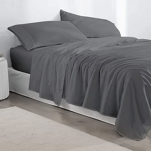 4 Piece Cal King Size Sheet Set - 100% Cotton 400 Thread Count Sheet Set - Dark Grey Solid - Luxurious Bedding