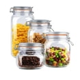 thumbnail image 1 of 4 Piece Canister Set Glass with Metal Clamp Flip Top Candy Jar, Food Storage Kitchen Organizer Clear, 1 of 8
