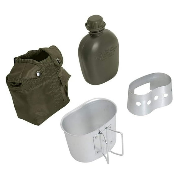 4 Piece Canteen Kit with Cover, Aluminum Cup and Stove with Stand