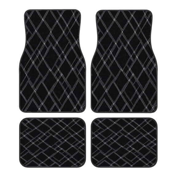 4-Piece Car Floor Mats Set, Black And White Plaid Crystal Velvet ...