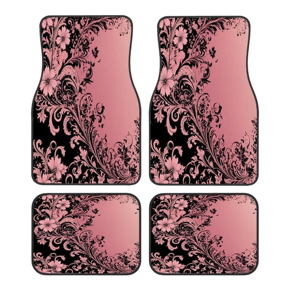 4-Piece Car Floor Mats Set, Bold Pink Swirl Floral Crystal Velvet Automotive Front & Rear Floor Liners, Universal Fit for Car, Truck, SUV