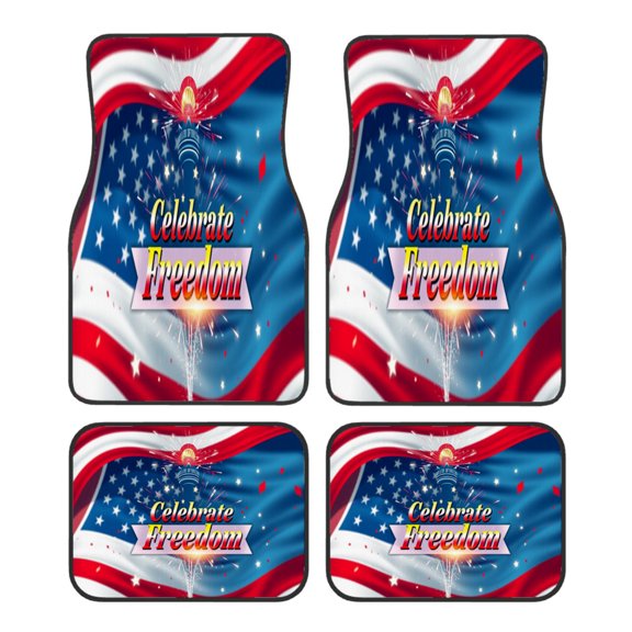 4-Piece Car Floor Mats Set, Celebrate Freedom 4Th Of July Crystal Velvet Automotive Front & Rear Floor Liners, Universal Fit for Car, Truck, SUV