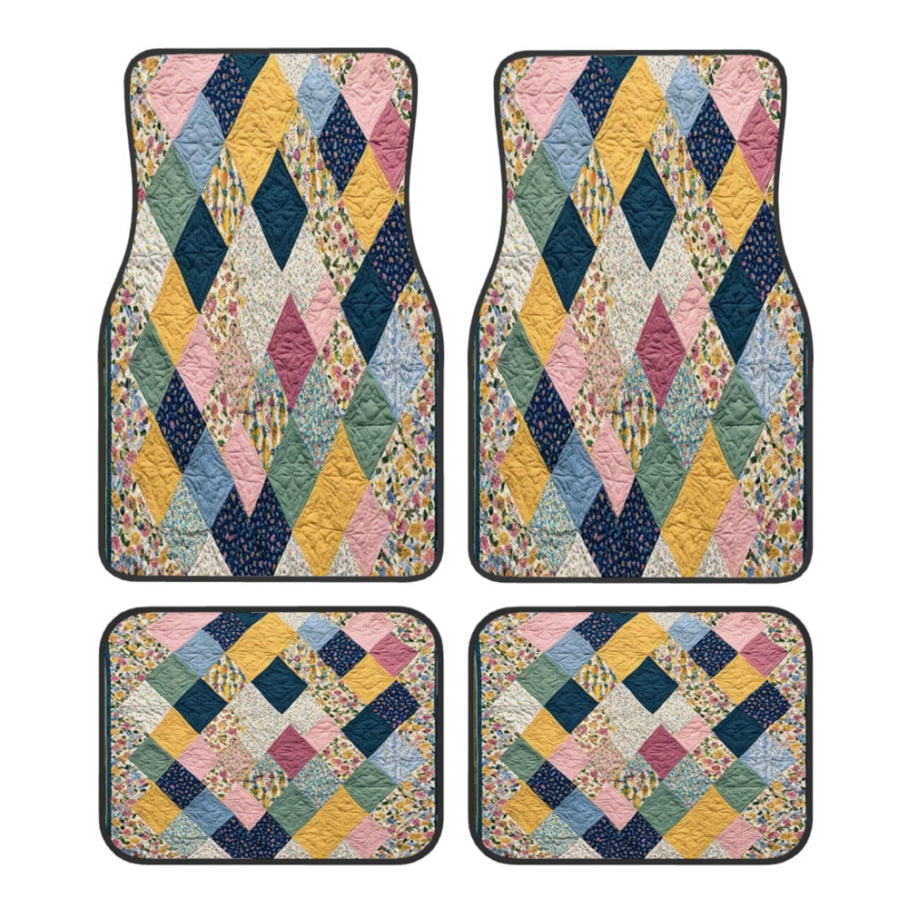 4-Piece Car Floor Mats Set, Colorful Patchwork Crystal Velvet ...