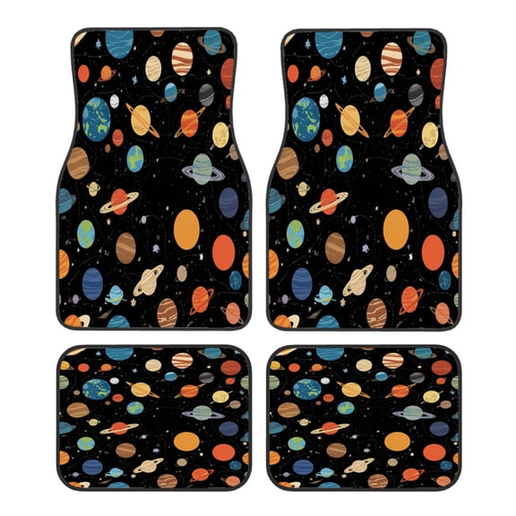 4-Piece Car Floor Mats Set, Cosmic Planet Pattern Crystal Velvet Automotive Front & Rear Floor Liners, Universal Fit for Car, Truck, SUV