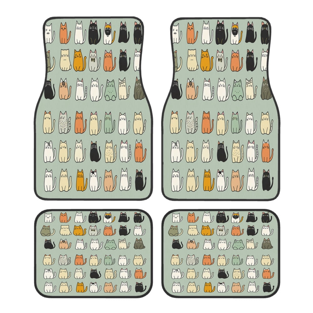 4-Piece Car Floor Mats Set, Cute Cat Sketch Crystal Velvet Automotive ...
