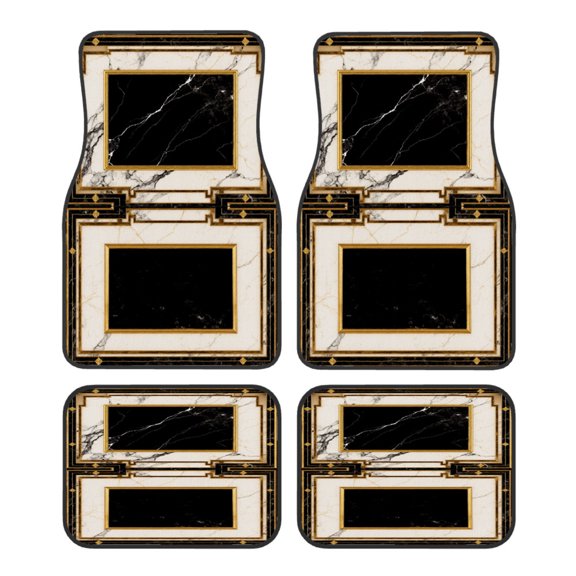 4-Piece Car Floor Mats Set, Elegant Black Marble Gold Crystal Velvet Automotive Front & Rear Floor Liners, Universal Fit for Car, Truck, SUV