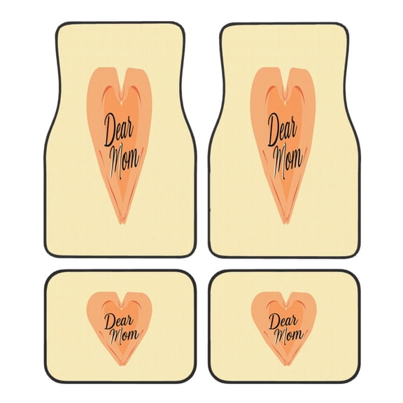 4-Piece Car Floor Mats Set, Flat Vector Design Letter 'Dear Mom' Crystal Velvet Automotive Front & Rear Floor Liners, Universal Fit for Car, Truck, SUV