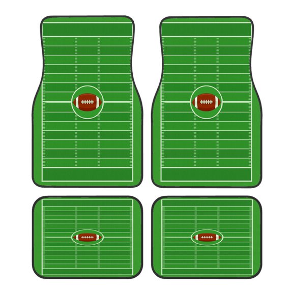 4-Piece Car Floor Mats Set, Football Field Crystal Velvet Automotive Front & Rear Floor Liners, Universal Fit for Car, Truck, SUV