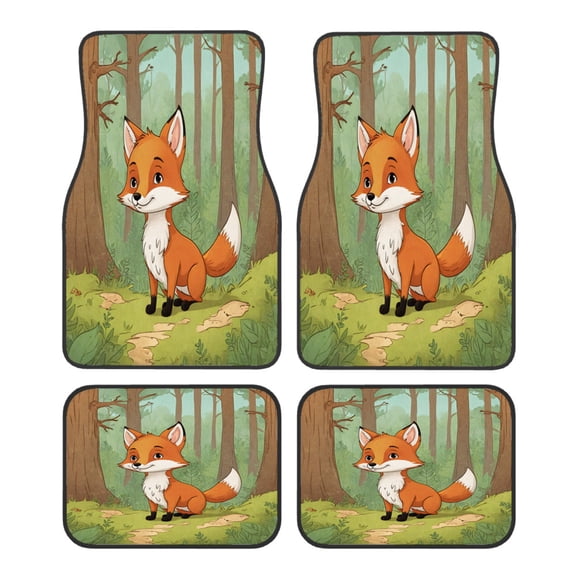 4-Piece Car Floor Mats Set, Forest Fox Character Crystal Velvet Automotive Front & Rear Floor Liners, Universal Fit for Car, Truck, SUV