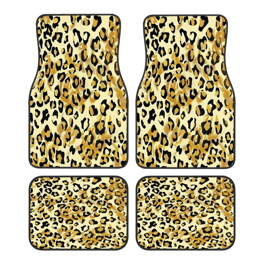 4-Piece Car Floor Mats Set, Gold Leopard Crystal Velvet Automotive ...