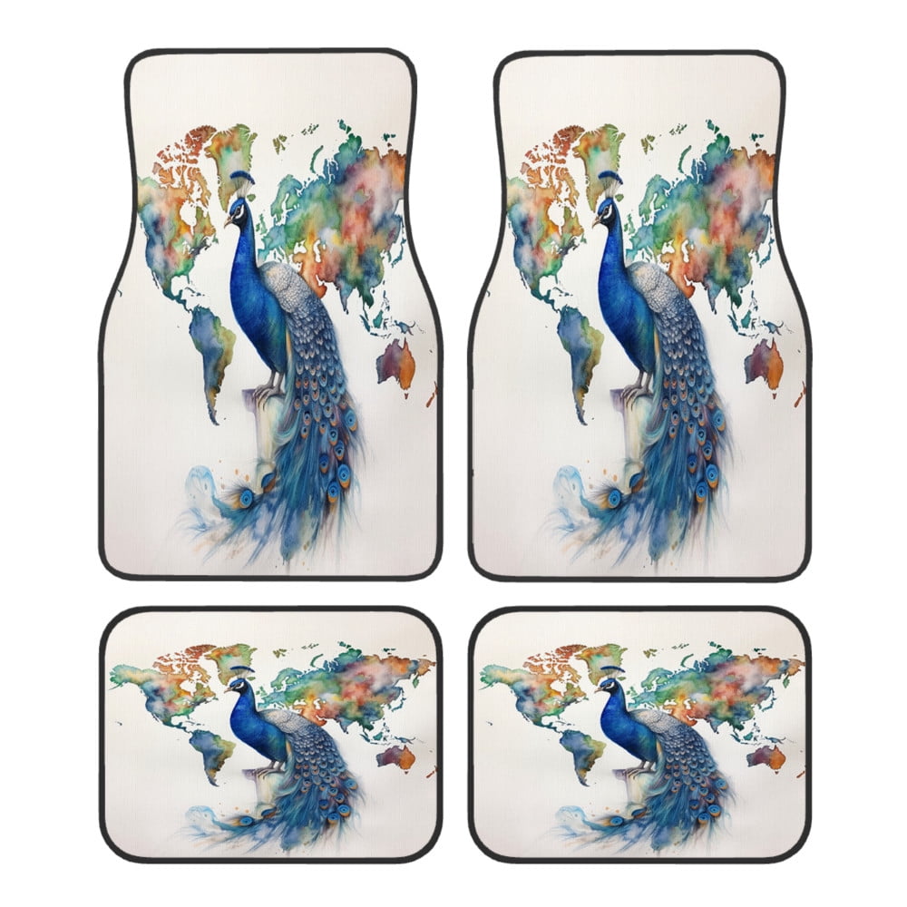 4-Piece Car Floor Mats Set, Map Peacock Crystal Velvet Automotive Front ...