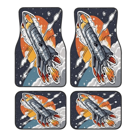 4-Piece Car Floor Mats Set, Rocket Crystal Velvet Automotive Front & Rear Floor Liners, Universal Fit for Car, Truck, SUV