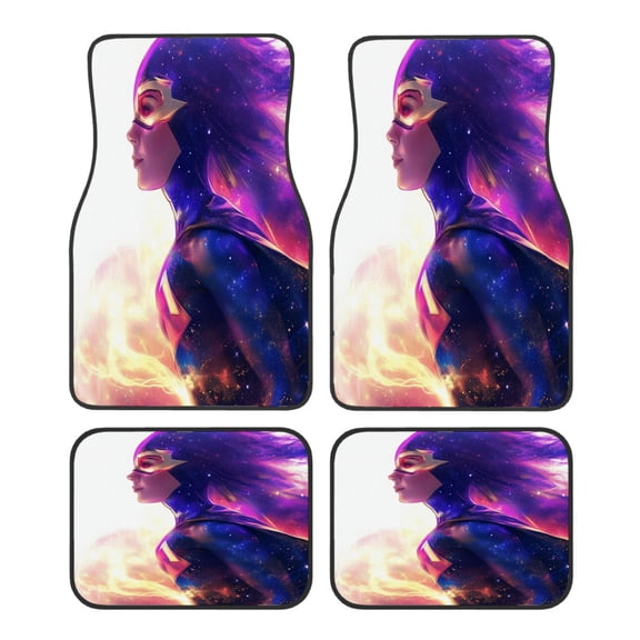 4-Piece Car Floor Mats Set, Universe Woman Superhero Magic Crystal Velvet Automotive Front & Rear Floor Liners, Universal Fit for Car, Truck, SUV