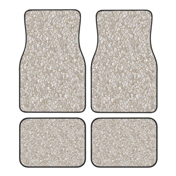 4-Piece Car Floor Mats Set, White Tiles Crack Crystal Velvet Automotive Front & Rear Floor Liners, Universal Fit for Car, Truck, SUV