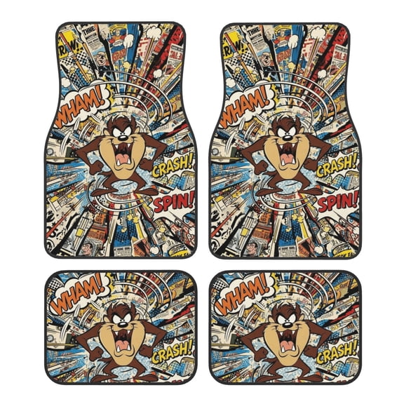 4 Piece Car Floor Protection Full Sets Looney Tunes Taz-Mania Car Foot Mat Set Universal Fit for SUV, Sedans, Vans, Trucks