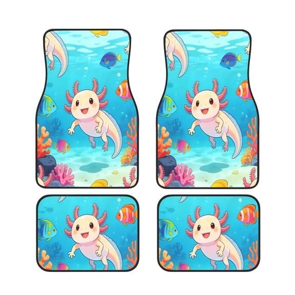 4 Piece Car Foot Mat Set Anti-Slip Washable Universal Car Floor Mats For Most Vehicles Truck Suv Axolotl Swimming In The Deep Sea