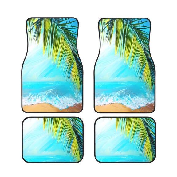 4 Piece Car Foot Mat Set Anti-Slip Washable Universal Car Floor Mats For Most Vehicles Truck Suv Beach Palm Leaf (2) (1)