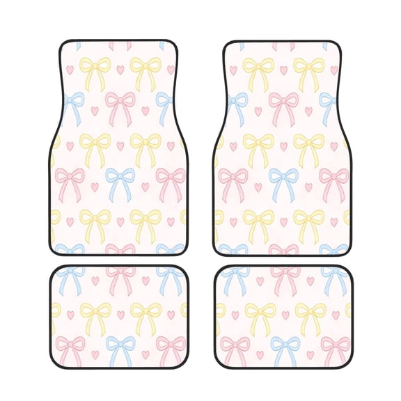 4 Piece Car Foot Mat Set Anti-Slip Washable Universal Car Floor Mats For Most Vehicles Truck Suv Bows And Hearts