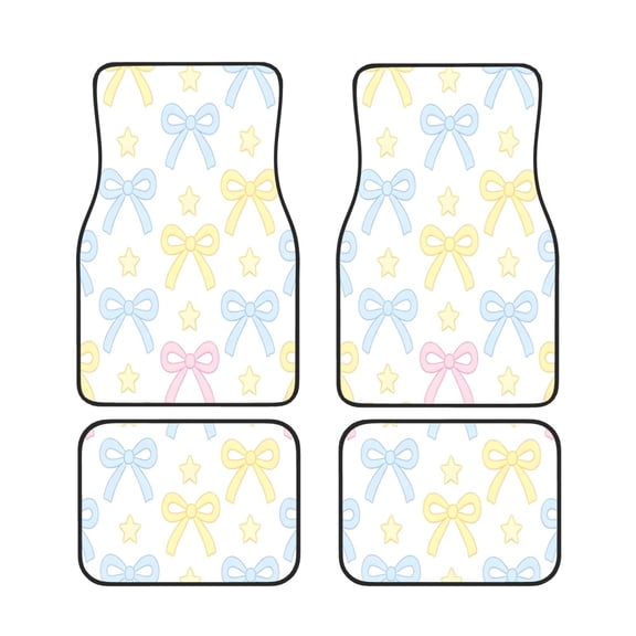 4 Piece Car Foot Mat Set Anti-Slip Washable Universal Car Floor Mats For Most Vehicles Truck Suv Bows And Stars