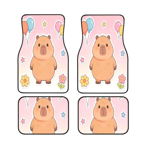 4 Piece Car Foot Mat Set Anti-Slip Washable Universal Car Floor Mats For Most Vehicles Truck Suv Capybara Balloon Flower Star