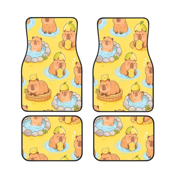 4 Piece Car Foot Mat Set Anti-Slip Washable Universal Car Floor Mats For Most Vehicles Truck Suv Capybara Bathing